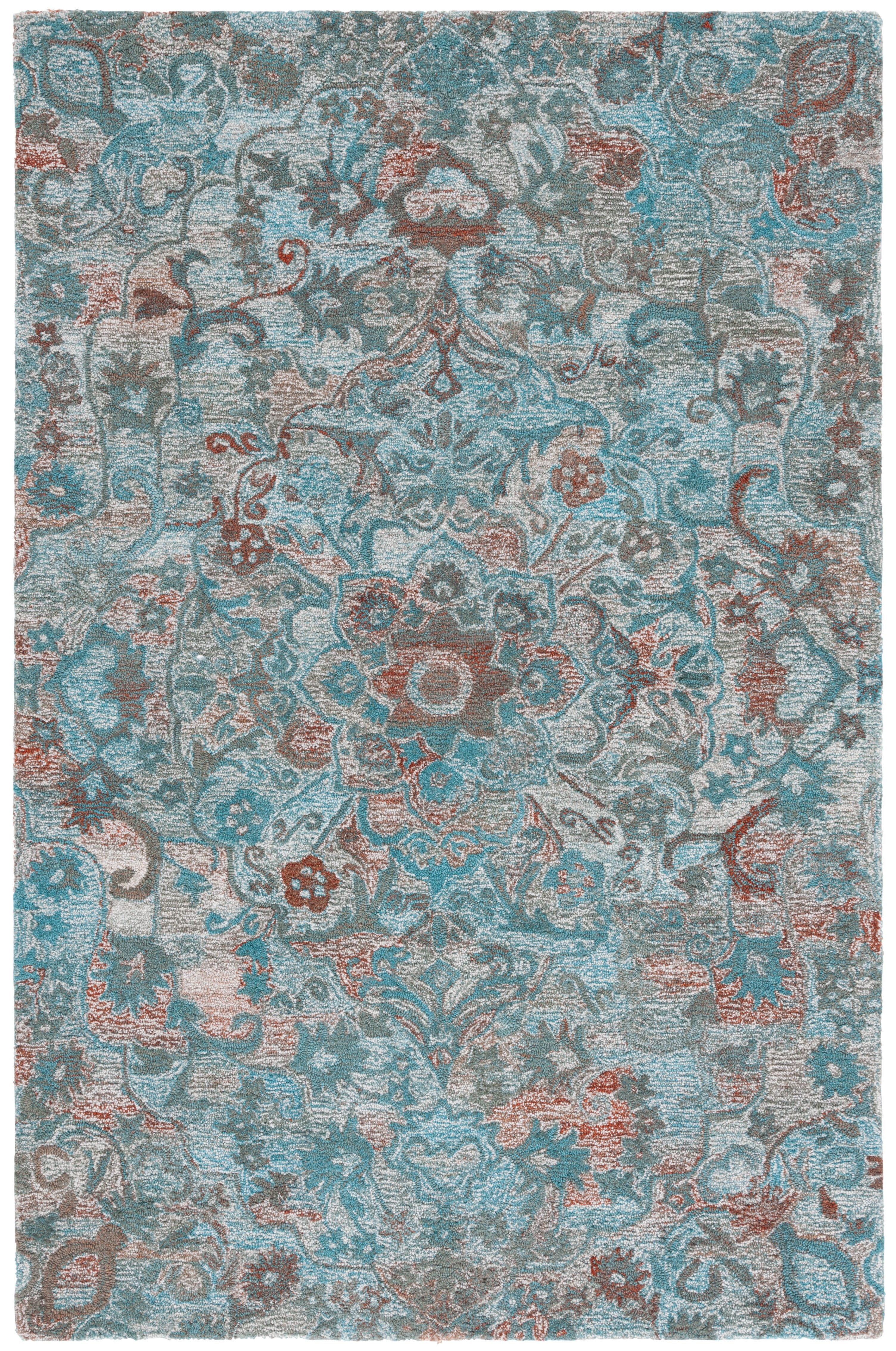 Handmade Tufted Blue and Brown Wool Area Rug, 5' x 8'