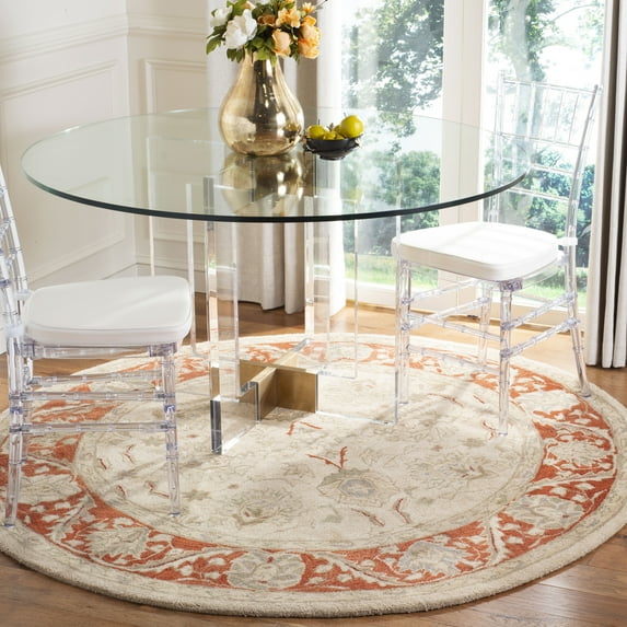 SAFAVIEH Anatolia Sammy Traditional Wool Area Rug, Taupe/Red, 6' x 6' Round