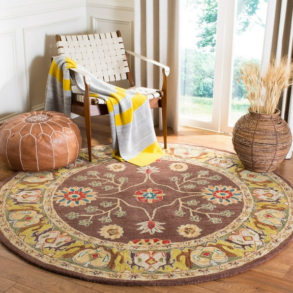 SAFAVIEH Anatolia Sandy Floral Area Rug, Brown/Gold, 6' x 6' Round