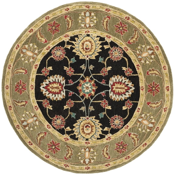 SAFAVIEH Anatolia Scarlett Floral Area Rug, Black/Green, 6' x 6' Round