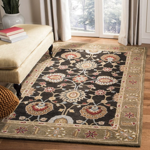 SAFAVIEH Anatolia Scarlett Floral Area Rug, Black/Green, 6' x 9'