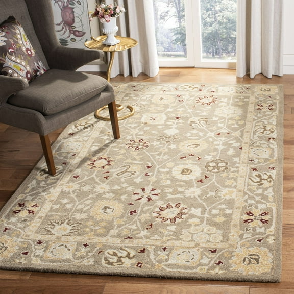 SAFAVIEH Anatolia Scott Floral Wool Area Rug, Beige/Sage, 4' x 6'