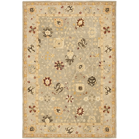 SAFAVIEH Anatolia Scott Floral Wool Area Rug, Beige/Sage, 6' x 9'