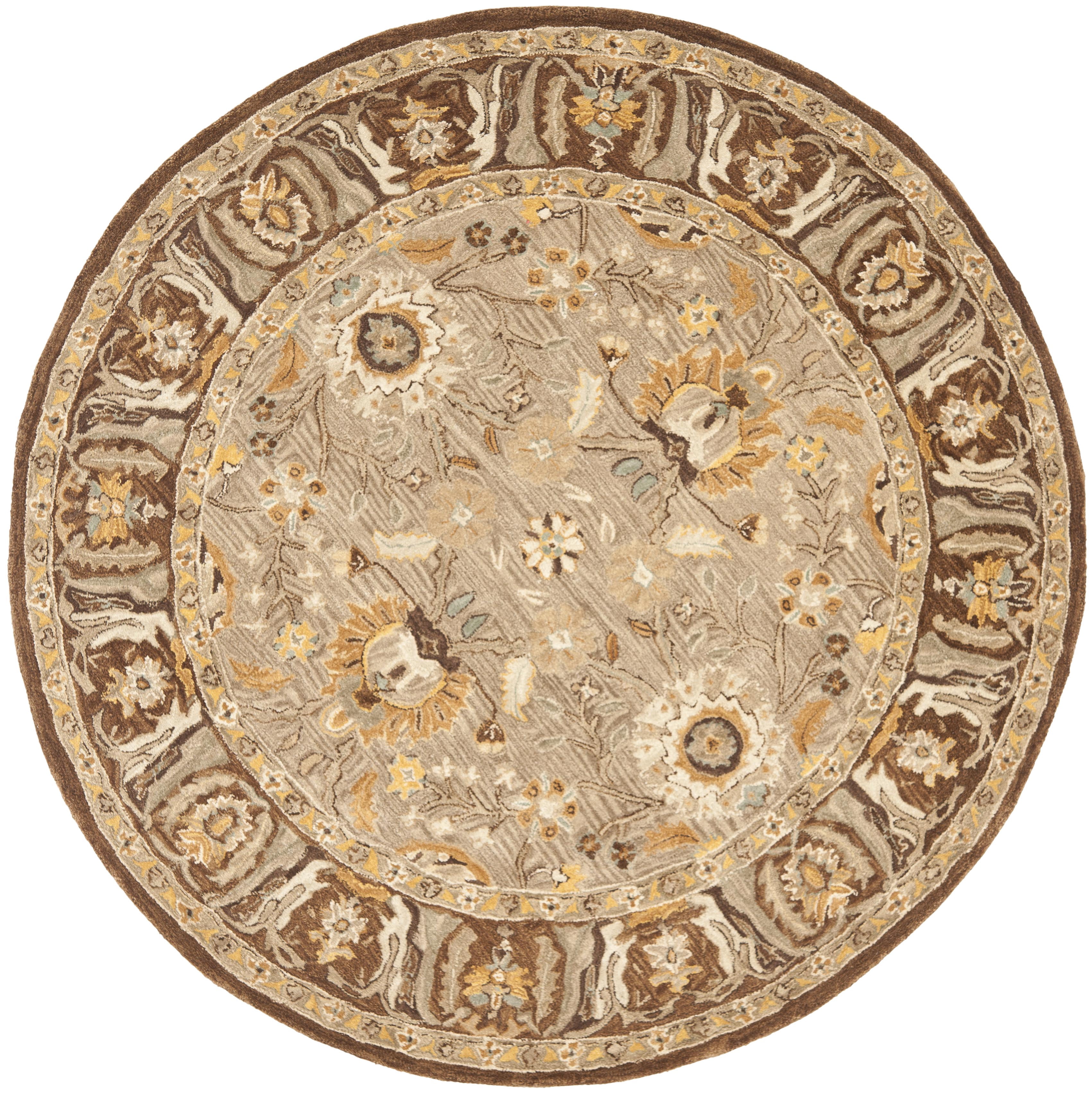 SAFAVIEH Anatolia Sharon Traditional Wool Area Rug, Dark Grey/Brown, 4' x 4' Round