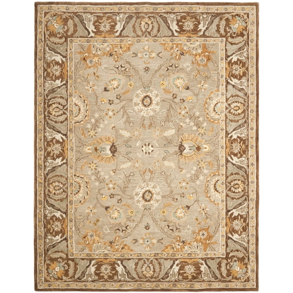 SAFAVIEH Anatolia Sharon Floral Area Rug, Dark Grey/Brown, 6' x 6' Round