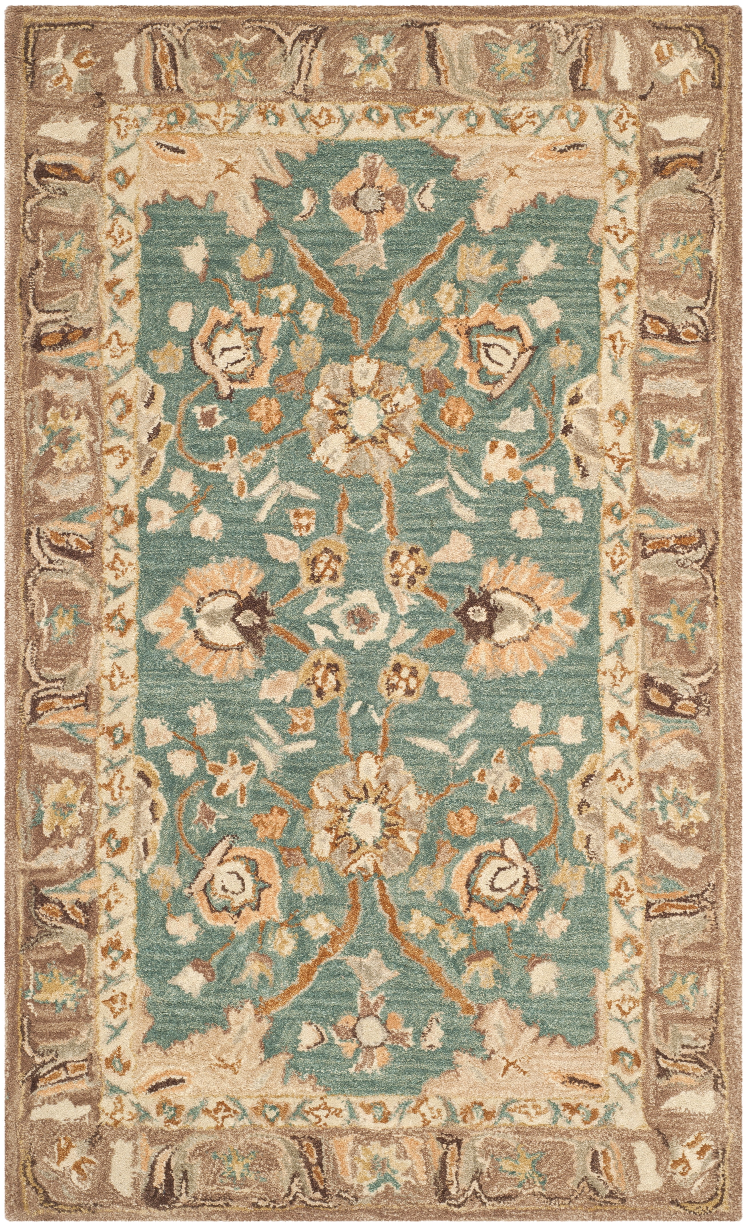 Hand-Tufted Teal and Camel Wool Rectangular Area Rug