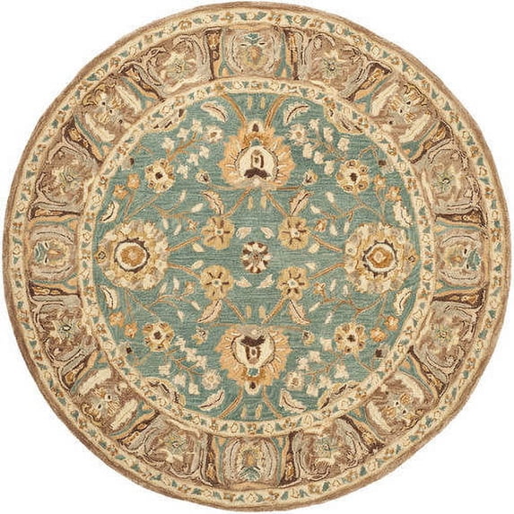 SAFAVIEH Anatolia Sharon Floral Area Rug, Teal/Camel, 6' x 6' Round
