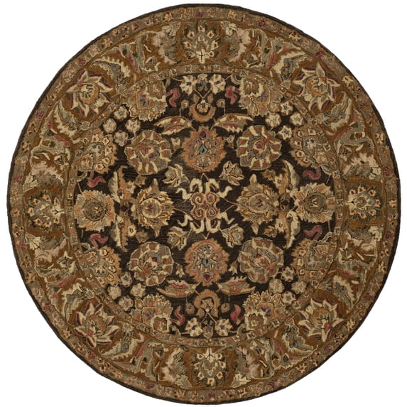 SAFAVIEH Anatolia Sharyl Traditional Wool Area Rug, Dark Brown/Gold, 4' x 4' Round