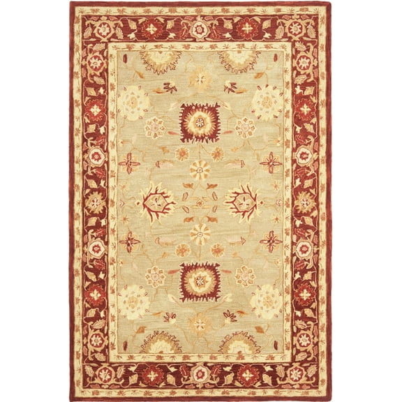 SAFAVIEH Anatolia Sherman Floral Wool Area Rug, Sage/Burgundy, 6' x 9'