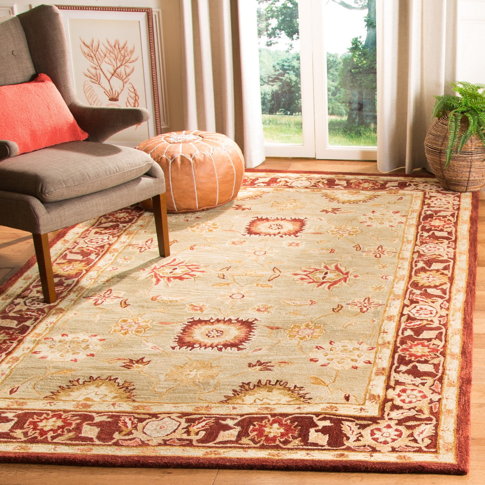 Sage and Burgundy Handmade Wool 8' x 10' Area Rug