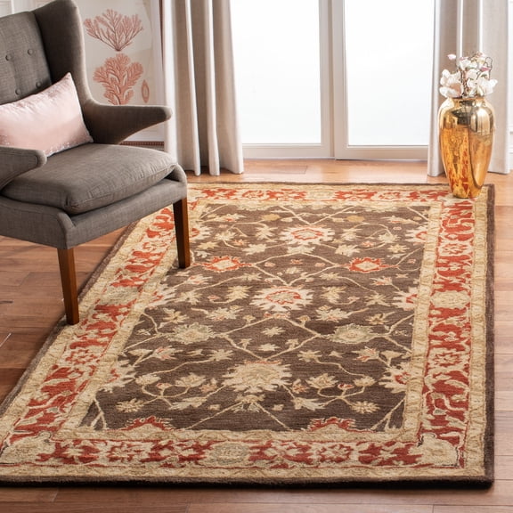 SAFAVIEH Anatolia Shirley Traditional Wool Area Rug, Olive/Rust, 6' x 6' Square