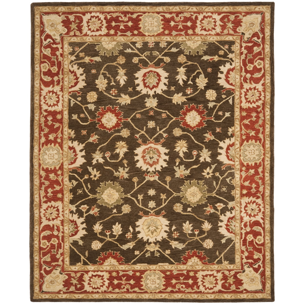 SAFAVIEH Anatolia Shirley Traditional Wool Area Rug, Olive/Rust, 9' x 12'