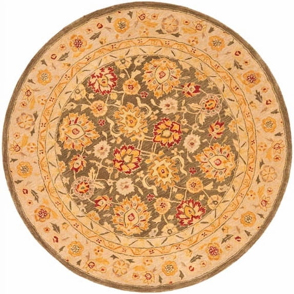 SAFAVIEH Anatolia Sierra Floral Wool Area Rug, Olive Grey/Beige, 8' x 8' Round