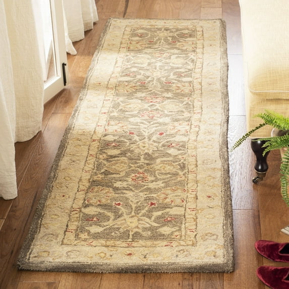 SAFAVIEH Anatolia Sierra Floral Wool Runner Rug, Olive Grey/Beige, 2'3" x 8'