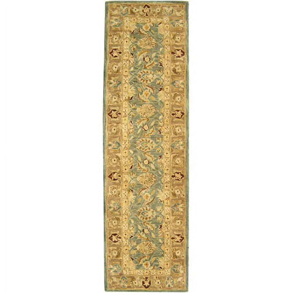 Handmade Blue and Beige Wool Tufted Runner Rug