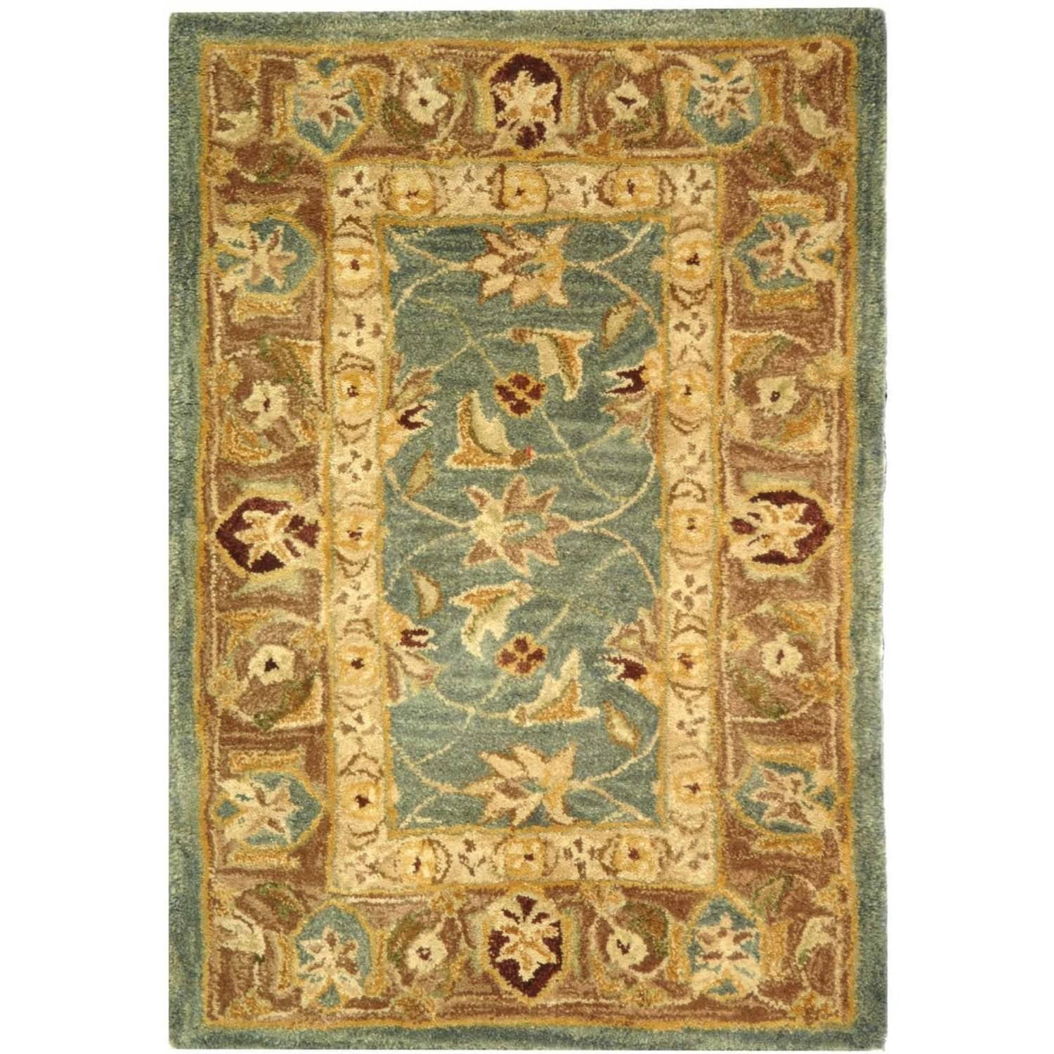 Handmade Tufted Floral Wool Area Rug in Blue and Brown