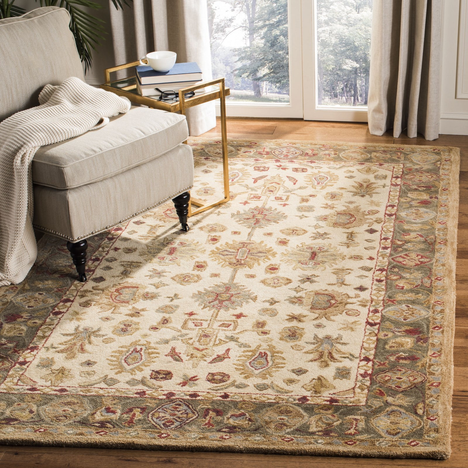 Ivory Hand-Spun Wool Tufted Rectangular Area Rug, 6' x 9'