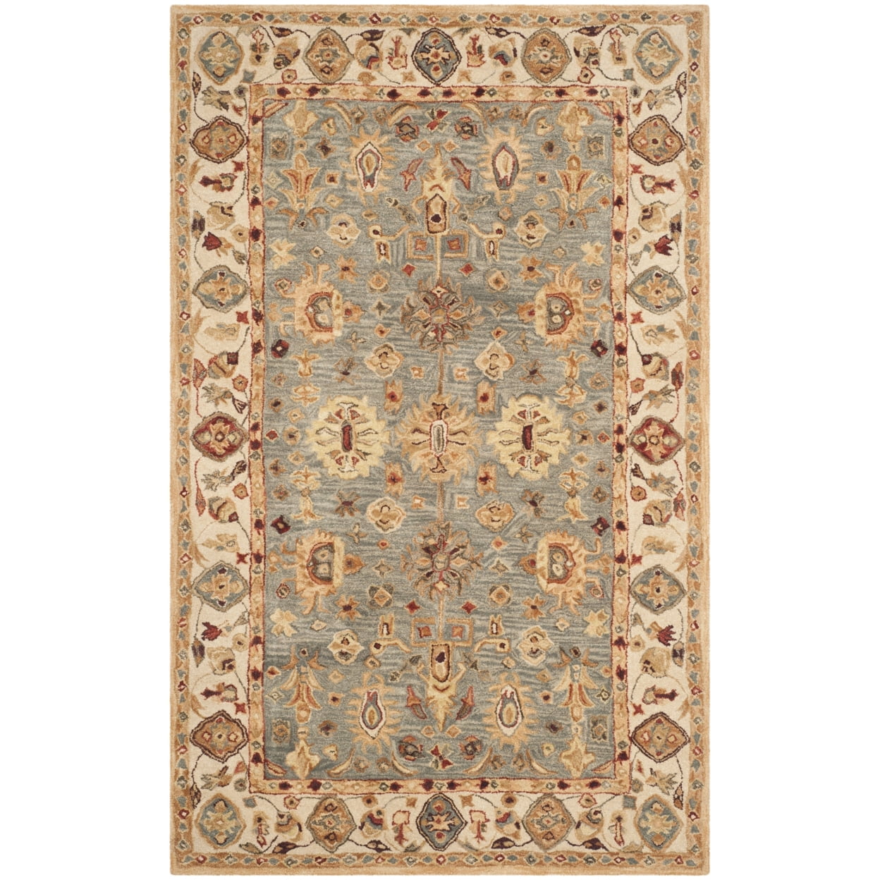 Handmade Blue and Ivory Floral Wool Round Rug, 24"
