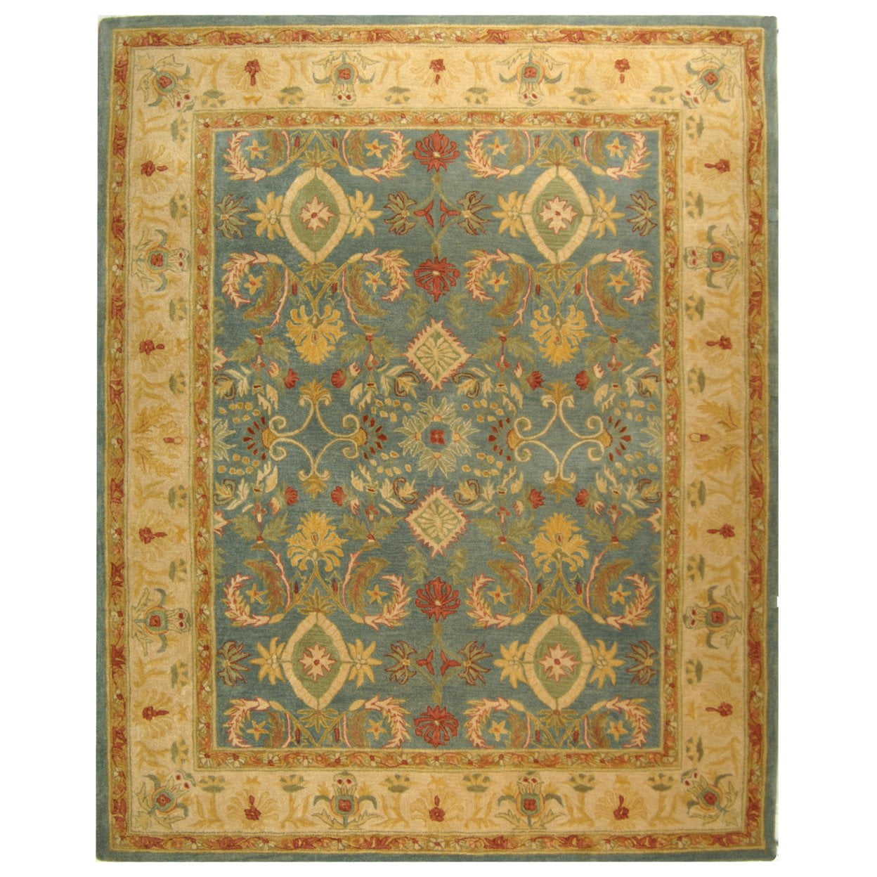Handmade Light Blue and Ivory Wool Tufted Rectangular Rug
