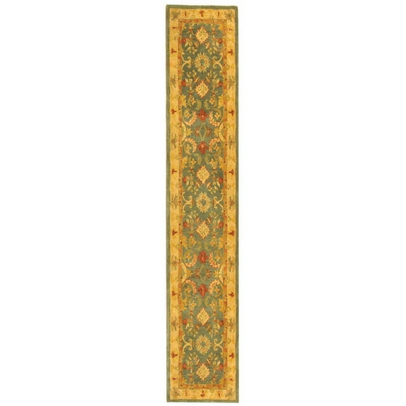 SAFAVIEH Anatolia Stephen Floral Wool Runner Rug, Light Blue/Ivory, 2'3" x 14'
