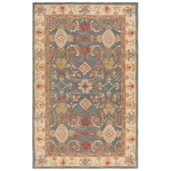 SAFAVIEH Anatolia Stephen Floral Wool Area Rug, Light Blue/Ivory, 5' x 8'
