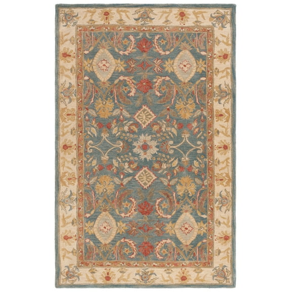 SAFAVIEH Anatolia Stephen Floral Wool Area Rug, Light Blue/Ivory, 5' x 8'
