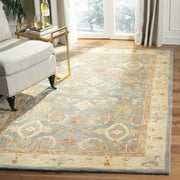 SAFAVIEH Anatolia Stephen Traditional Wool Area Rug, Light Blue/Ivory, 8' x 8' Square