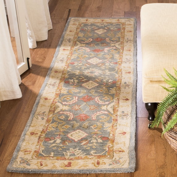 SAFAVIEH Anatolia Stephen Traditional Wool Runner Rug, Light Blue/Ivory, 2'3" x 10'