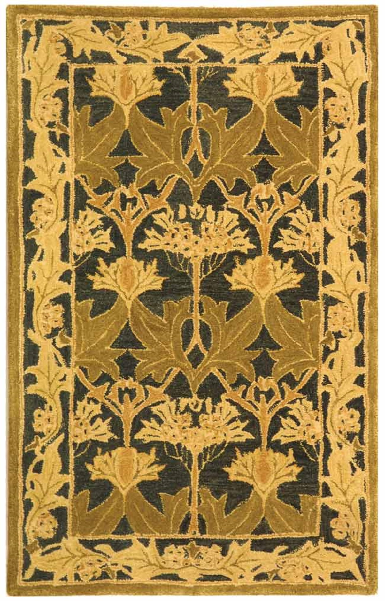Handmade Navy and Sage Wool Tufted Rectangular Rug