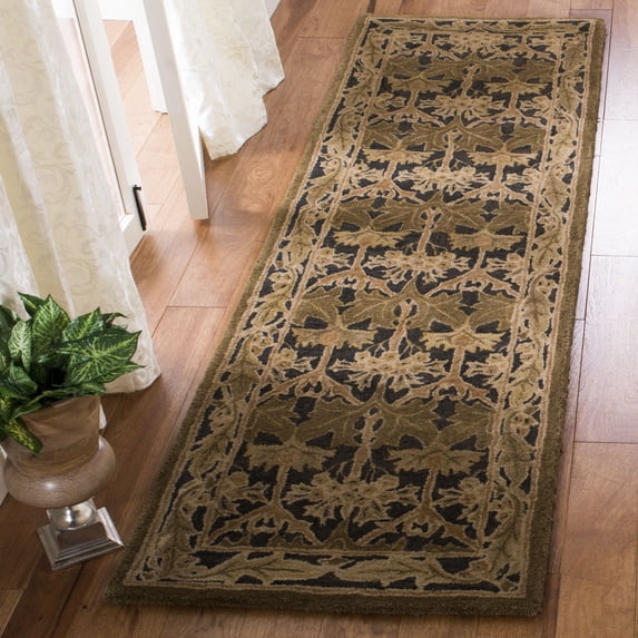 SAFAVIEH Anatolia Susan Floral Wool Runner Rug, Navy/Sage, 2'3" x 10'