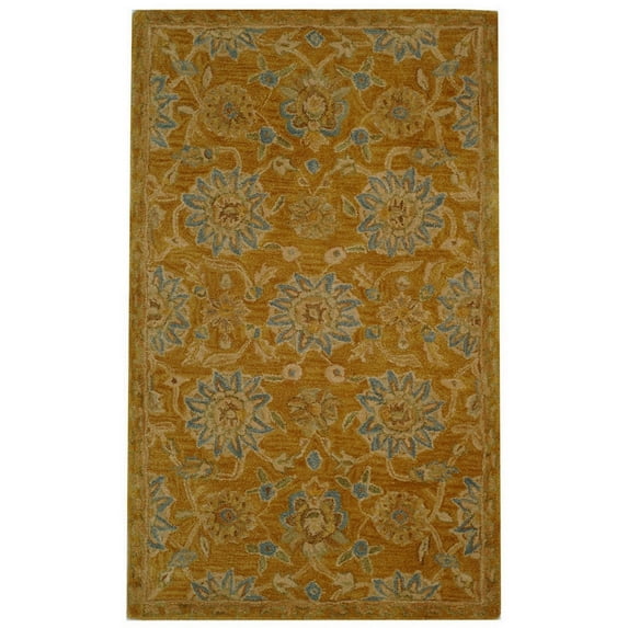 SAFAVIEH Anatolia Synthia Traditional Wool Area Rug, Gold/Blue, 3' x 5'