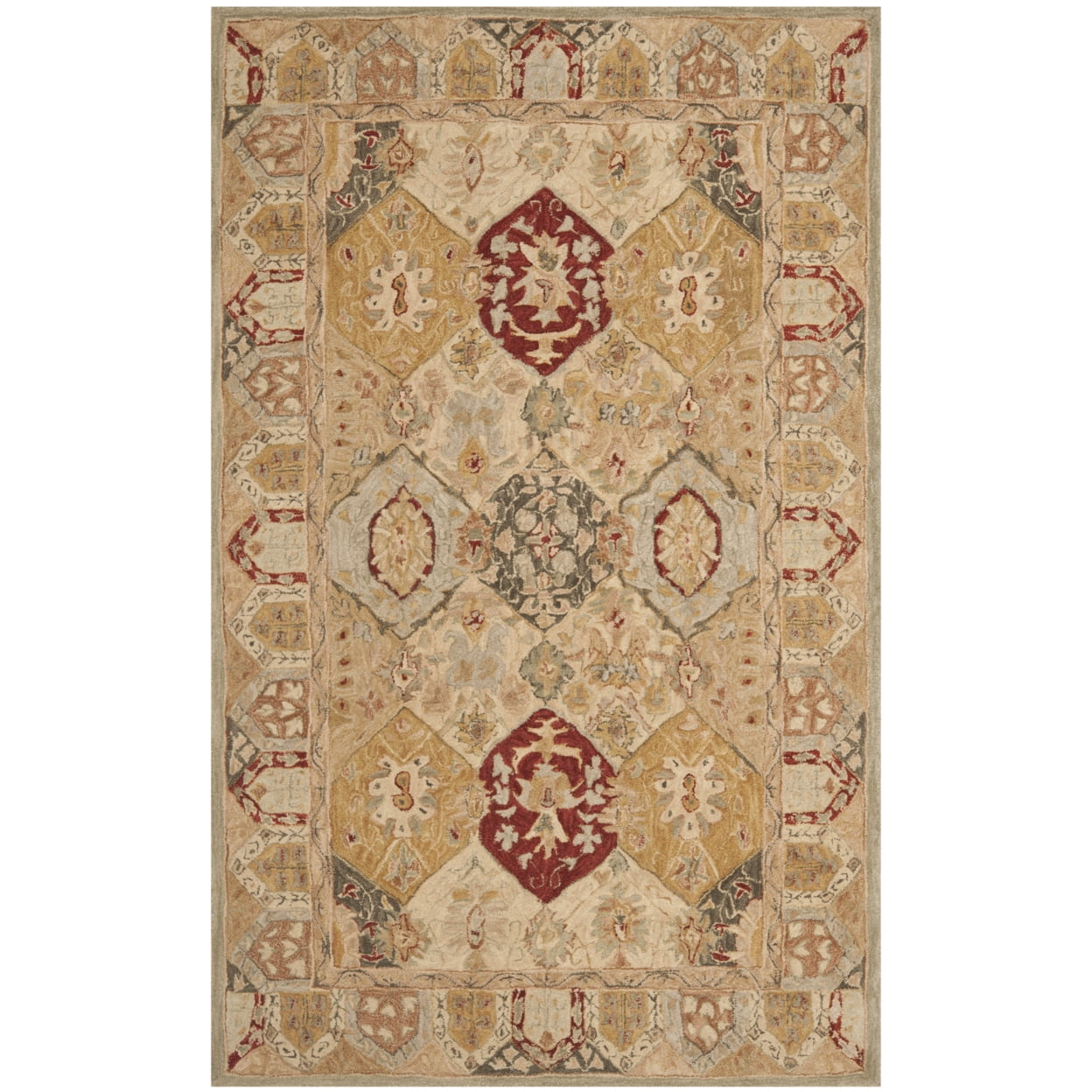 Handmade Red and Beige Wool Tufted Area Rug, 5' x 8'