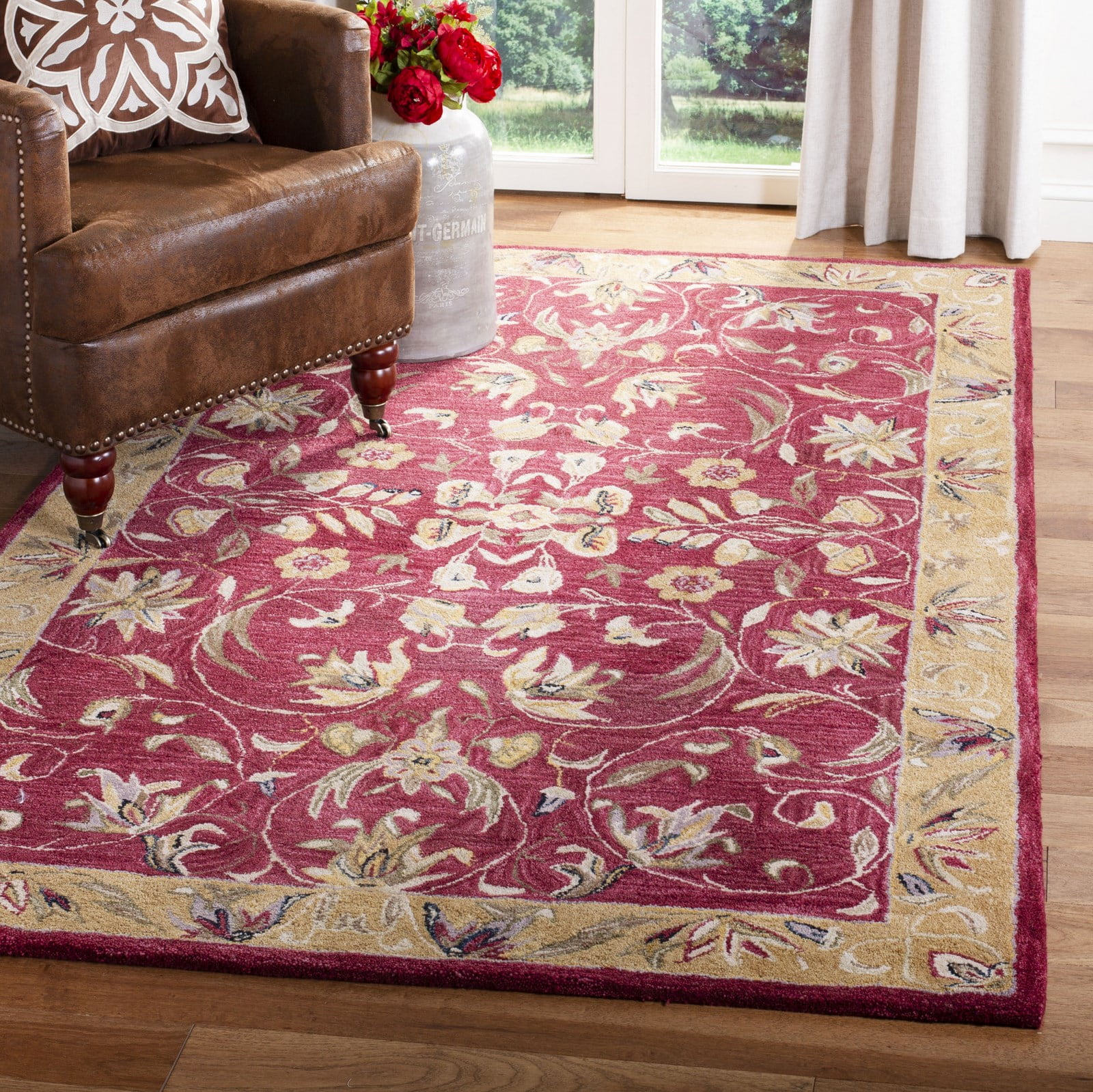 Burgundy and Gold Hand-Tufted Wool 8' x 10' Area Rug