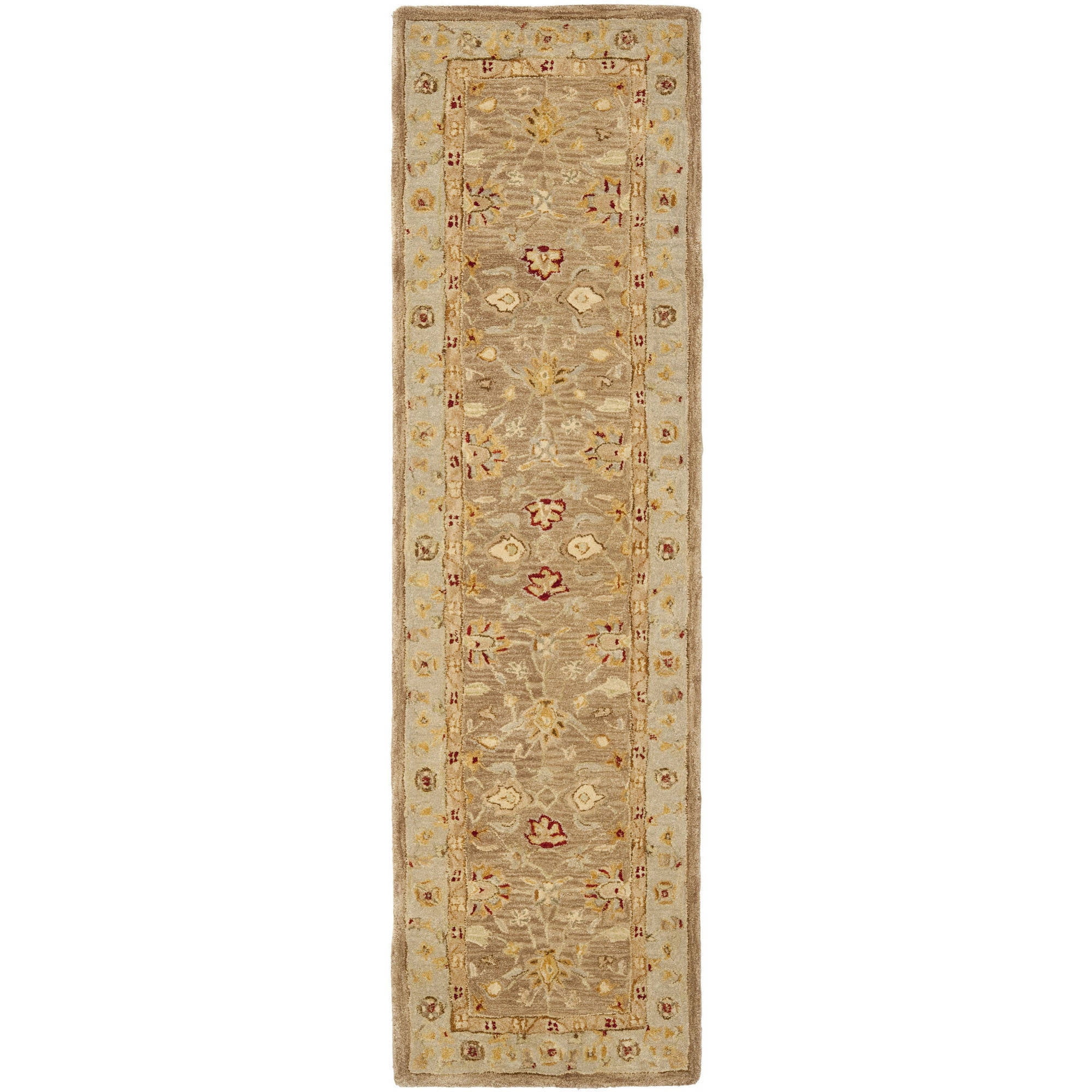 Hand Tufted Ivory and Tan Floral Wool Runner Rug