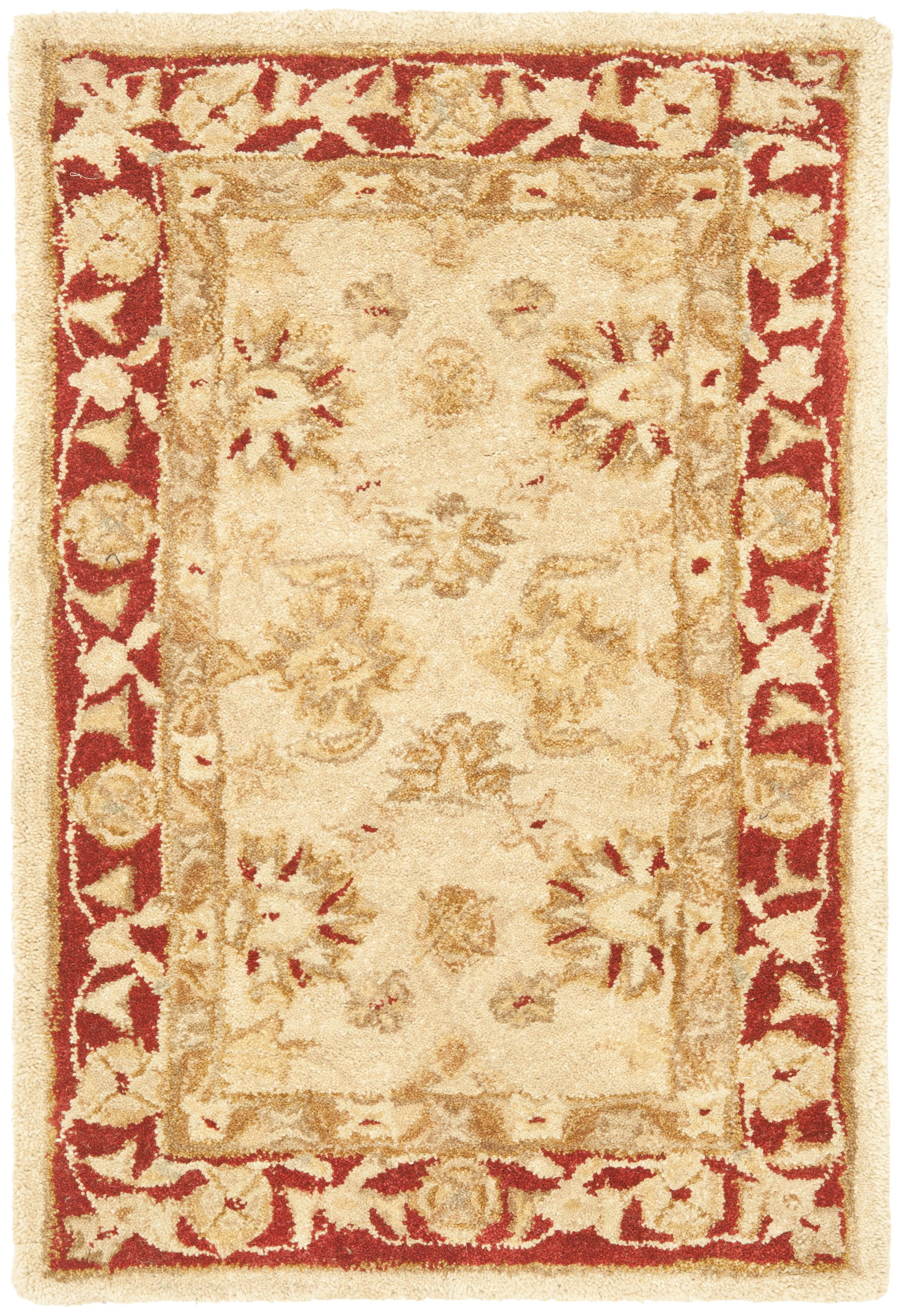 Ivory and Red Handmade Tufted Wool Round Rug