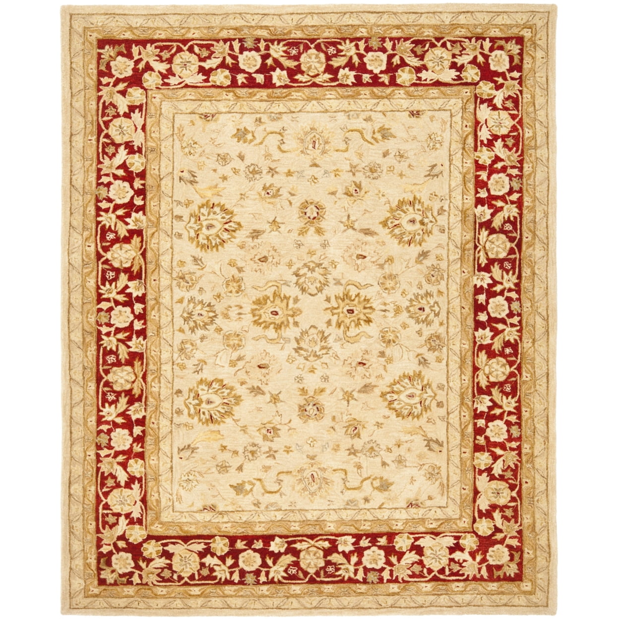 Ivory and Red Hand-Tufted Wool Floral Accent Rug, 3' x 5'