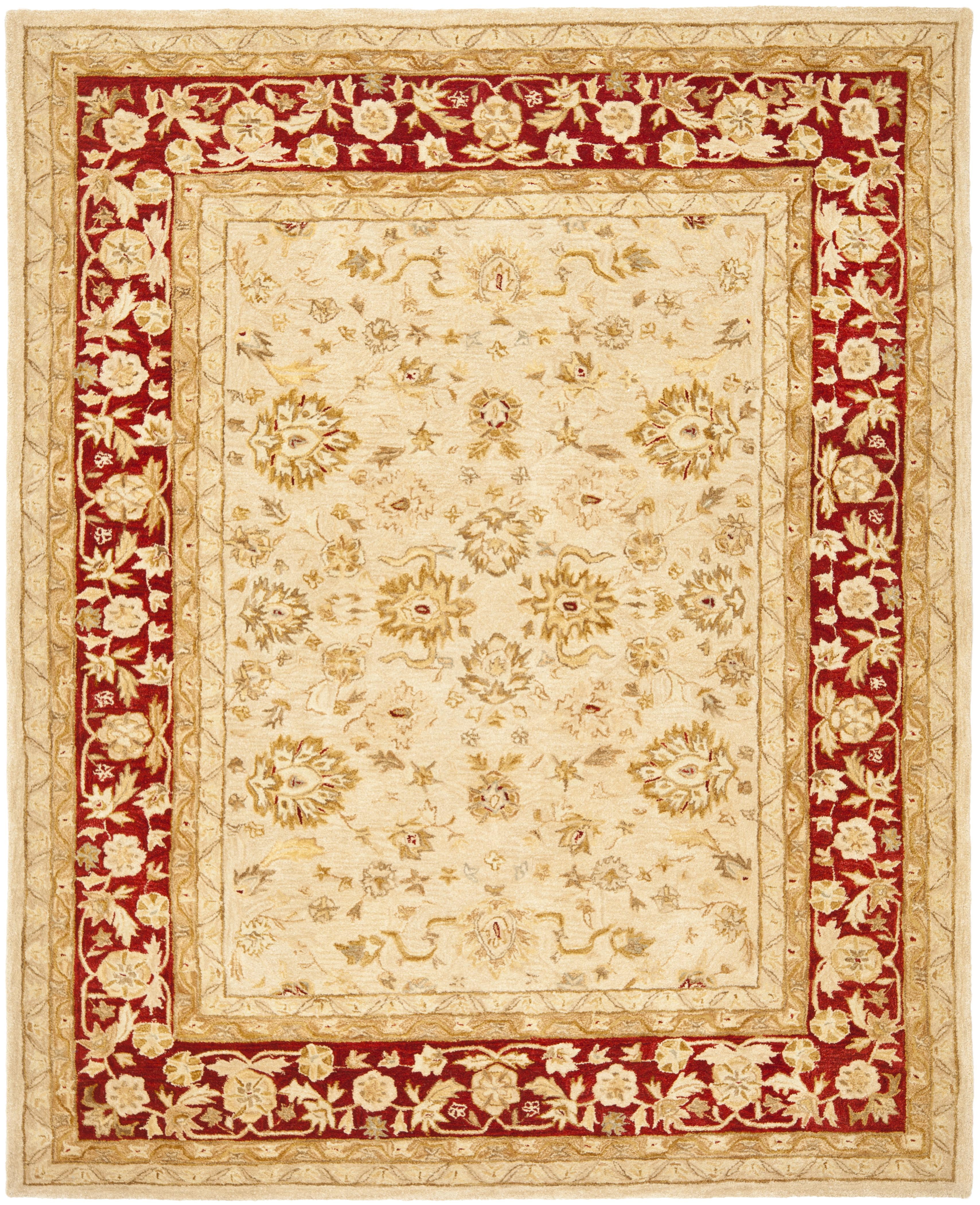 Ivory and Red Handmade Tufted Wool Area Rug, 8 x 10 ft