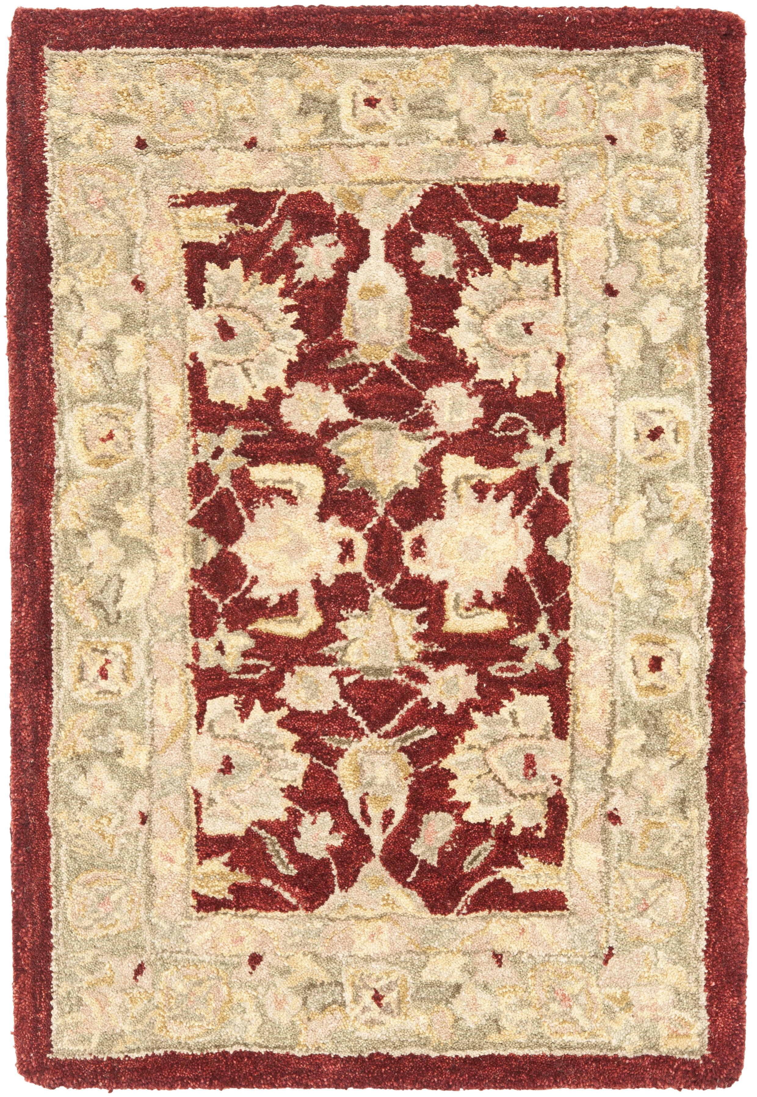 Hand-Tufted Red and Moss Wool Rectangular Accent Rug, 2' x 3'