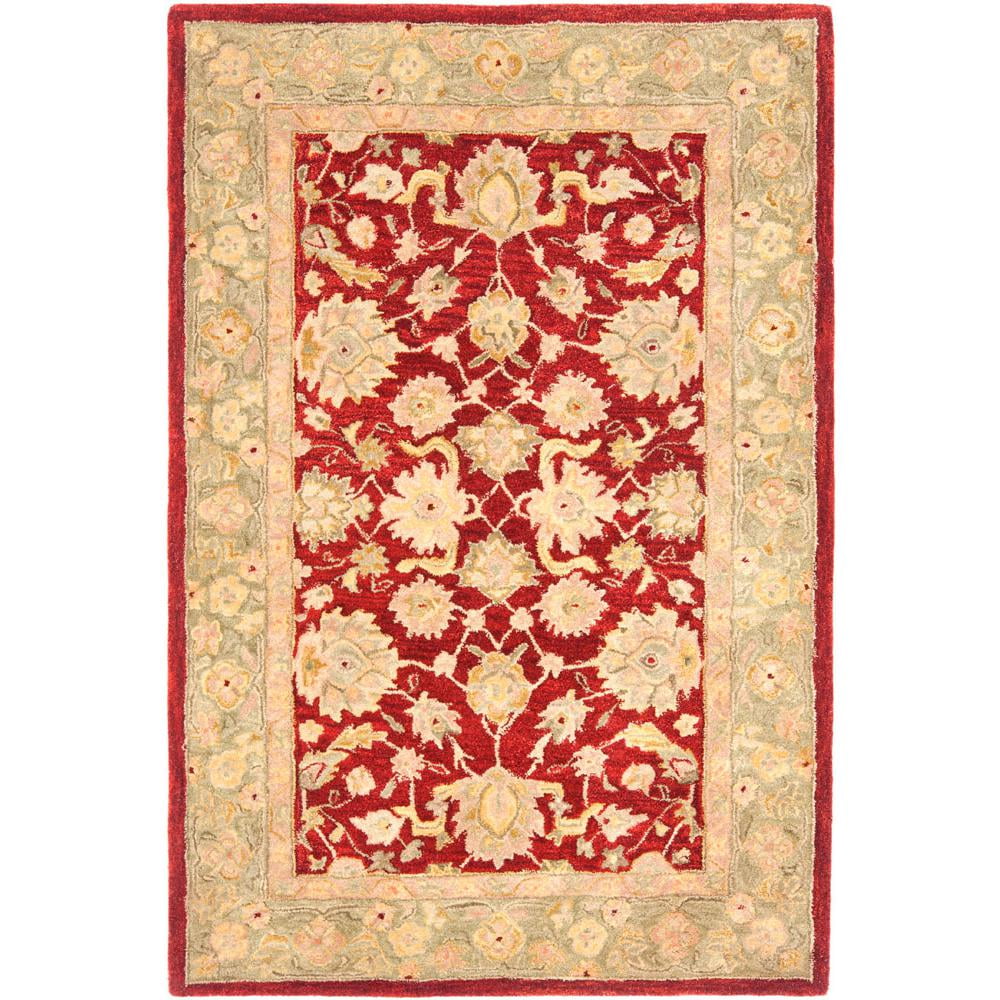 Hand-Tufted Red and Moss Wool 4' x 6' Rectangular Area Rug