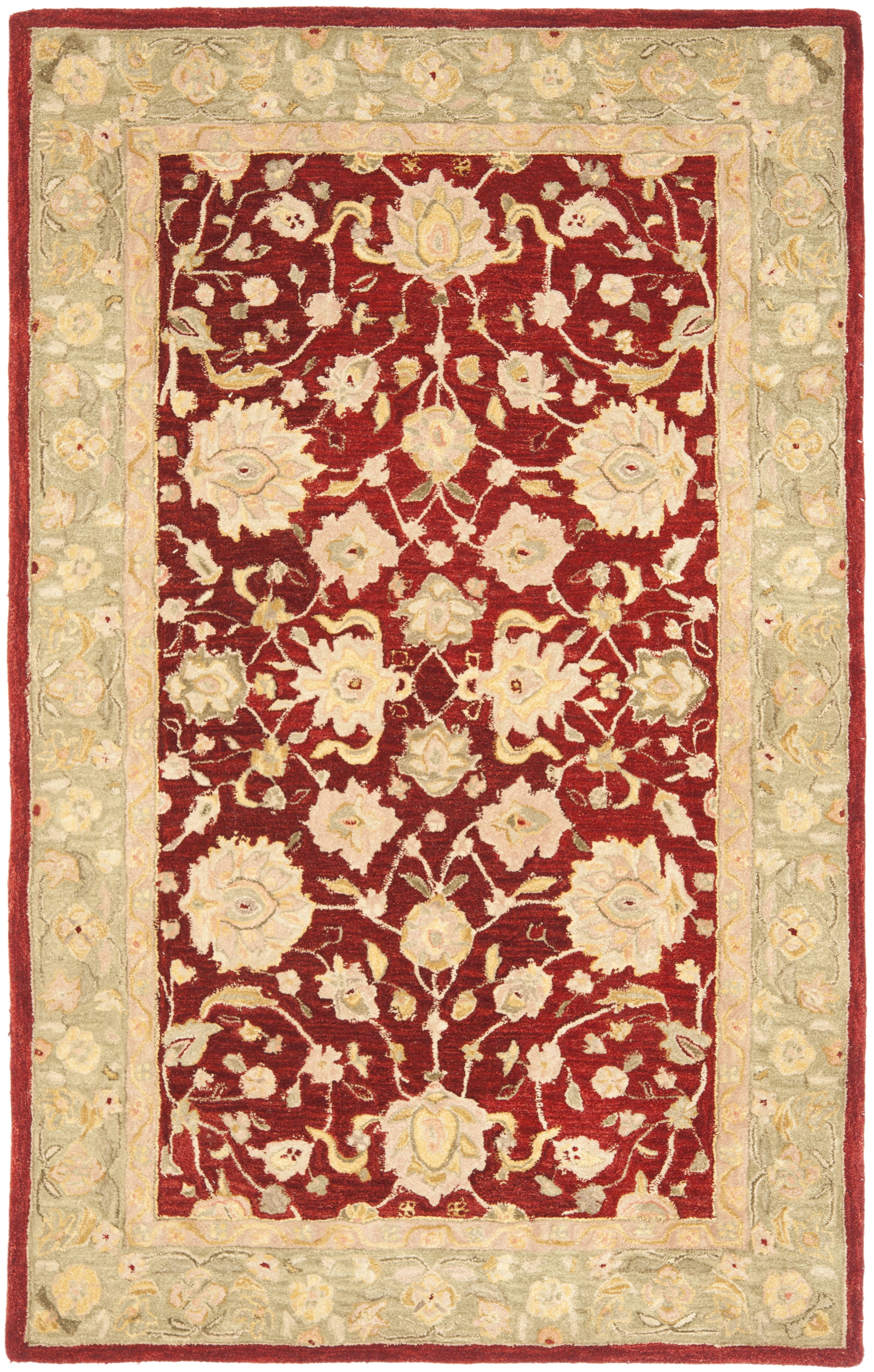 Hand-Tufted Red and Moss Wool Rectangular Area Rug, 5' x 8'