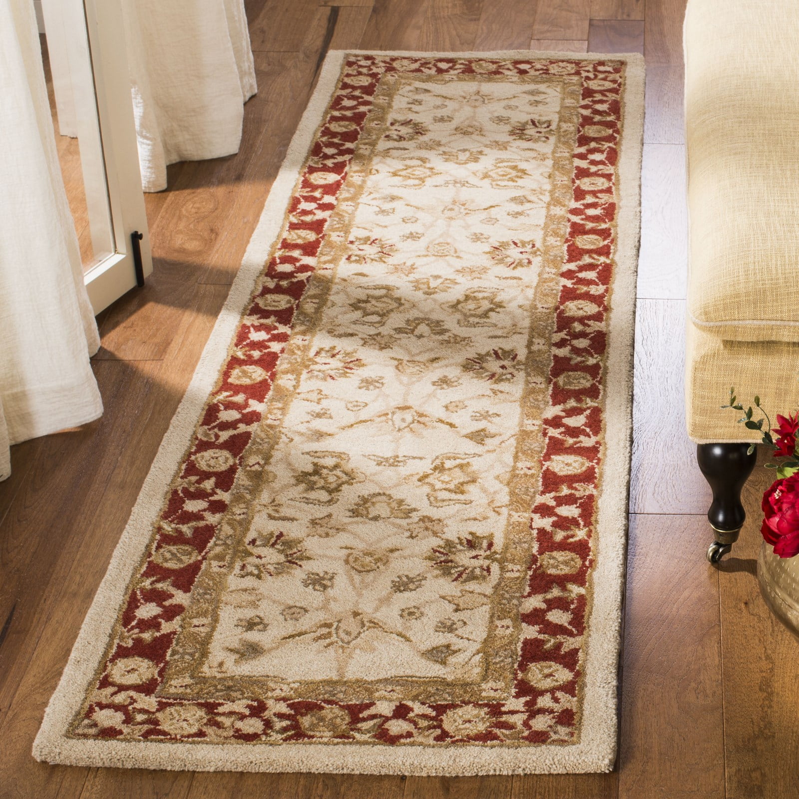 Ivory and Red Floral Hand-Tufted Wool Runner Rug, 2'3" x 8'