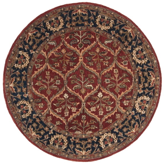 SAFAVIEH Anatolia Trenton Traditional Wool Area Rug, Red/Navy, 4' x 4' Round
