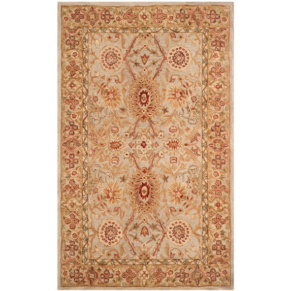 SAFAVIEH Anatolia Trinity Traditional Wool Area Rug, Ivory/Sage, 6' x 9'