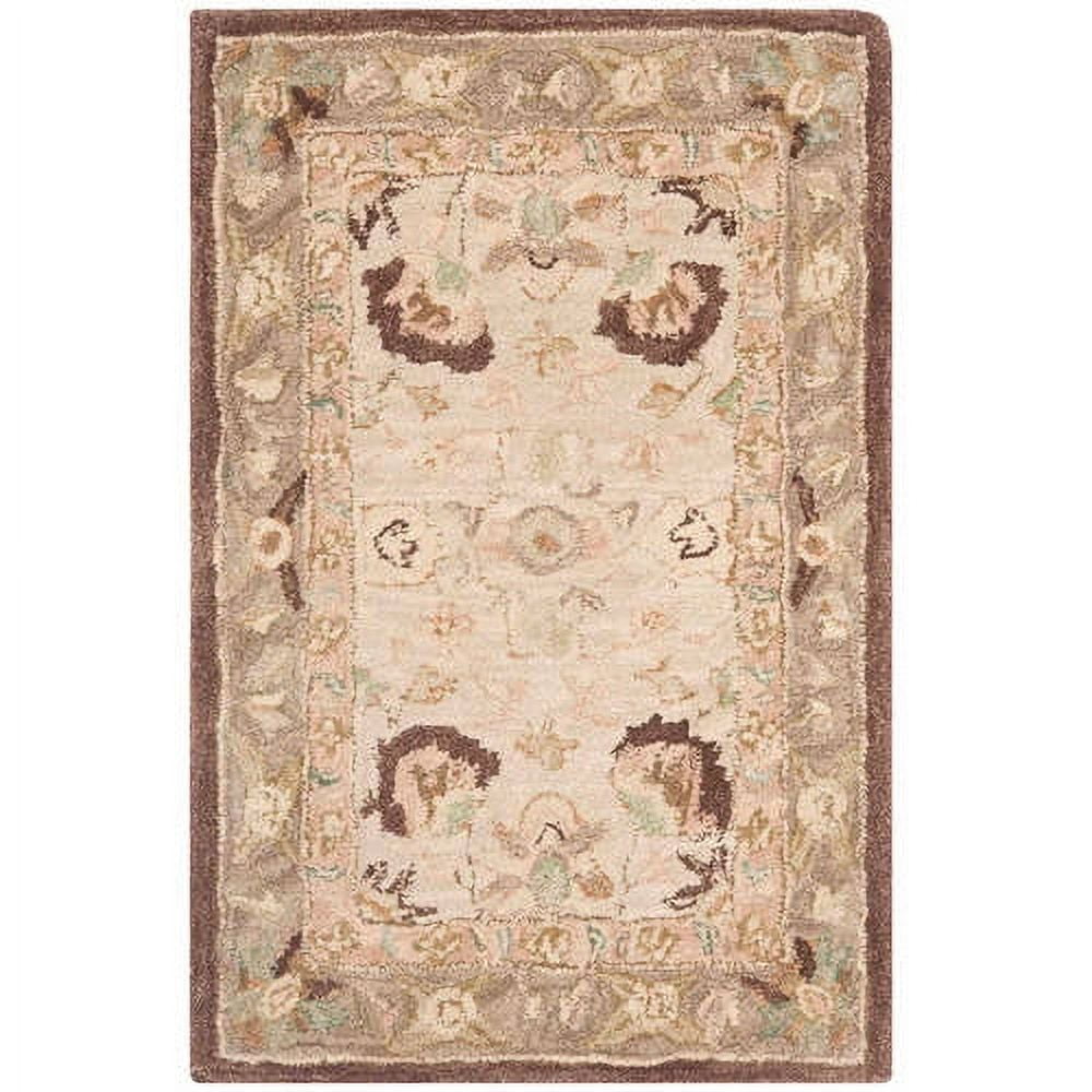 Handmade Anatolia Ivory & Brown Tufted Wool Accent Rug - 2' x 3'