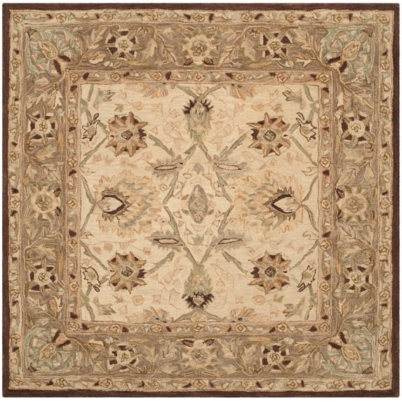 SAFAVIEH Anatolia Venice Floral Wool Area Rug, Ivory/Brown, 6' x 6' Square