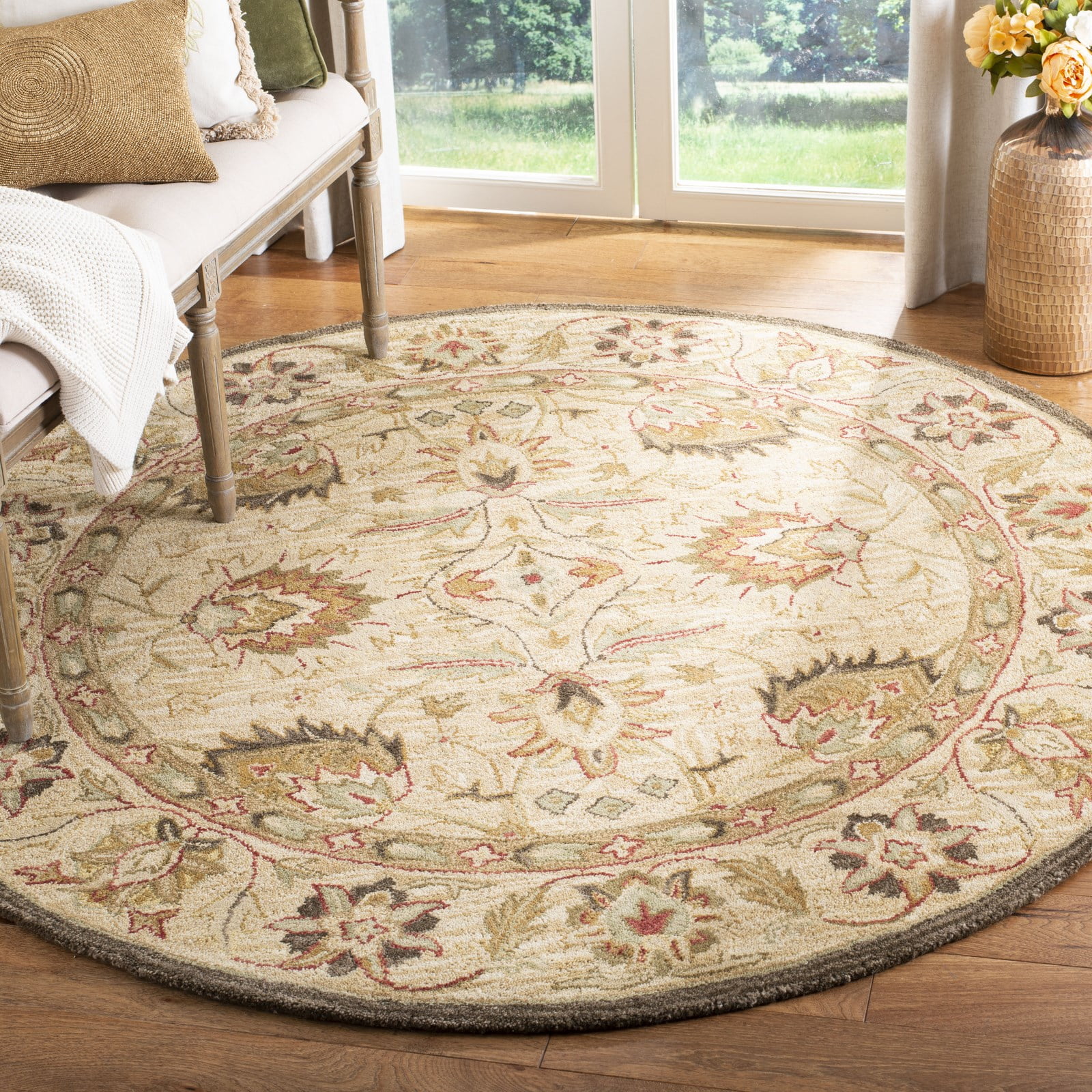SAFAVIEH Anatolia Venice Traditional Wool Area Rug, Beige, 6' x 6' Round