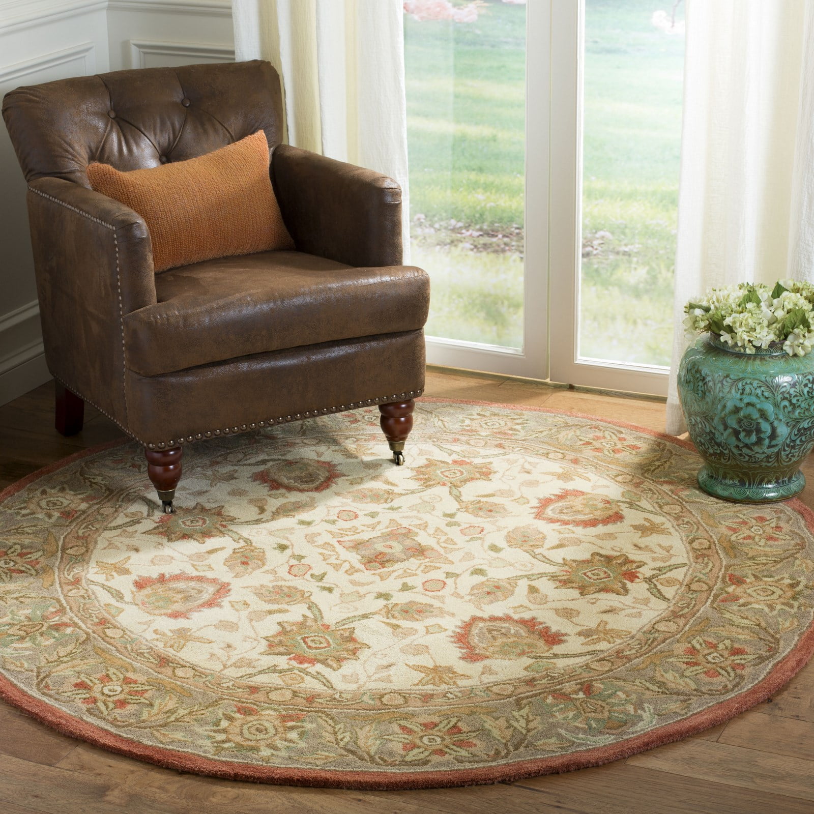 SAFAVIEH Anatolia Venice Traditional Wool Area Rug, Beige/Rust, 8' x 8' Round