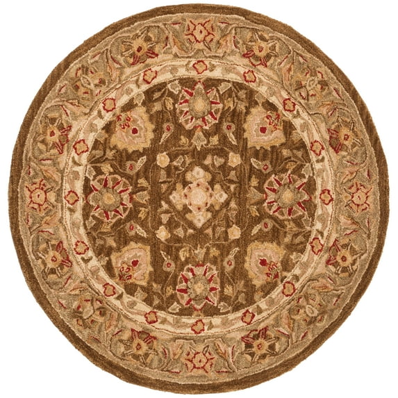 SAFAVIEH Anatolia Venice Traditional Wool Area Rug, Brown/Green, 4' x 4' Round