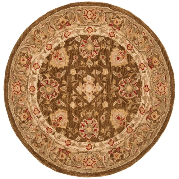 SAFAVIEH Anatolia Venice Traditional Wool Area Rug, Brown/Green, 4' x 4' Round