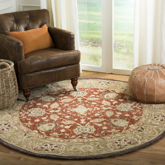 SAFAVIEH Anatolia Venice Traditional Wool Area Rug, Rust/Green, 8' x 8' Round